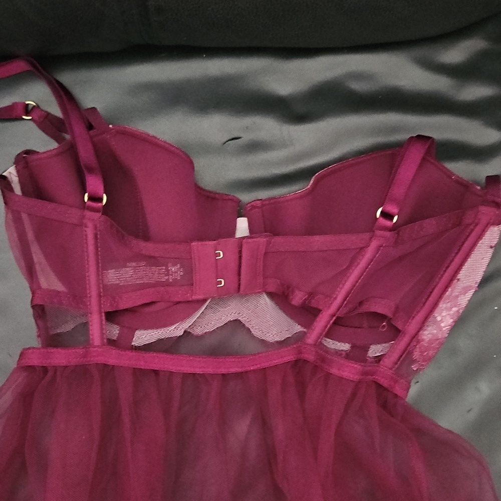Victoria's Secret Babydoll Tulle Chemise Lingerie Push Up Sheer Purple 36D - Picture 6 of 11